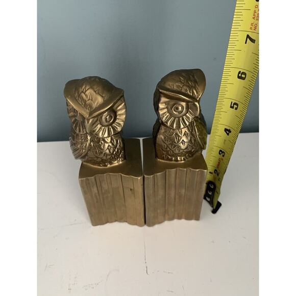 Vintage Owl Bookends 6” Brass Night Bird Stands Decor Retro MCM Heavy Solid Gold - Picture 8 of 12